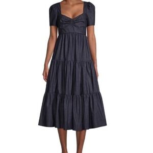 Likely Denim Midi Dress Tiered Sweetheart Revolve NWT Women's 10 Cottagecore